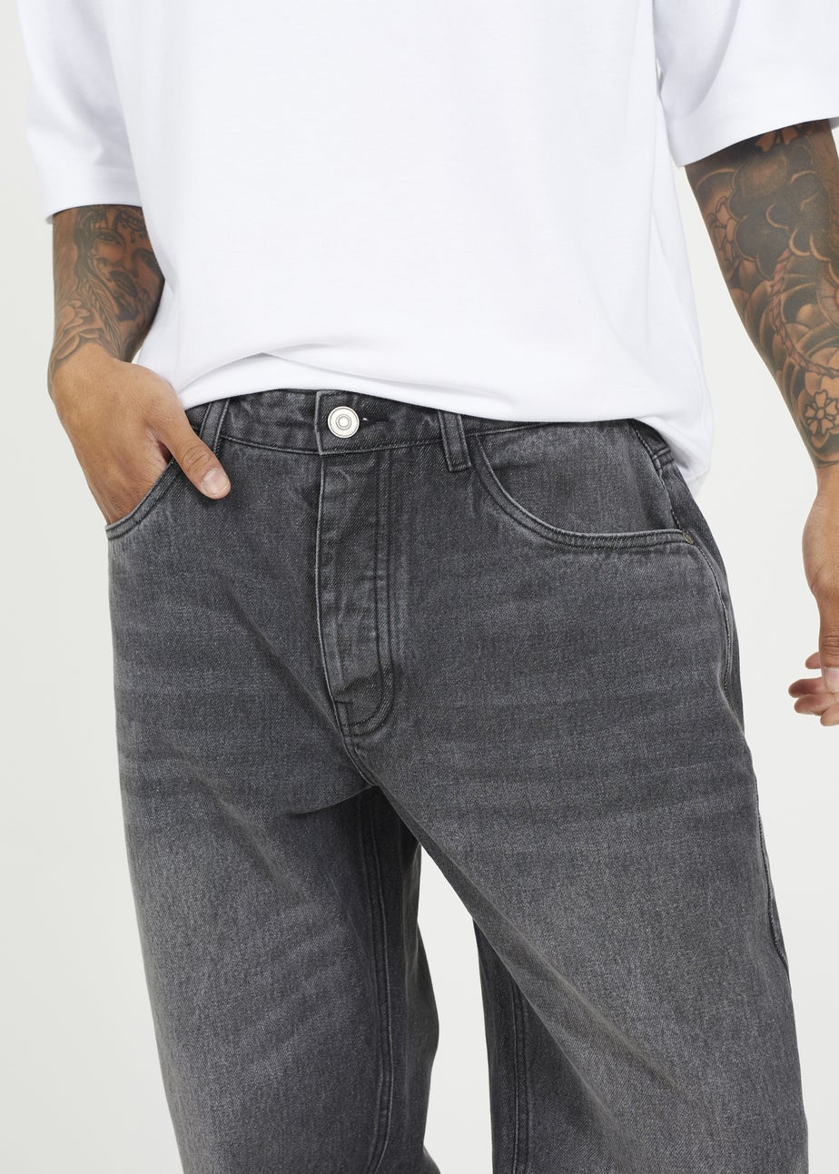 Brave Soul Charcoal Wide Leg Denim Jeans With Side Hem Split Detail