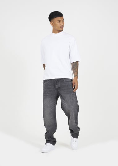 Brave Soul Charcoal Wide Leg Denim Jeans With Side Hem Split Detail