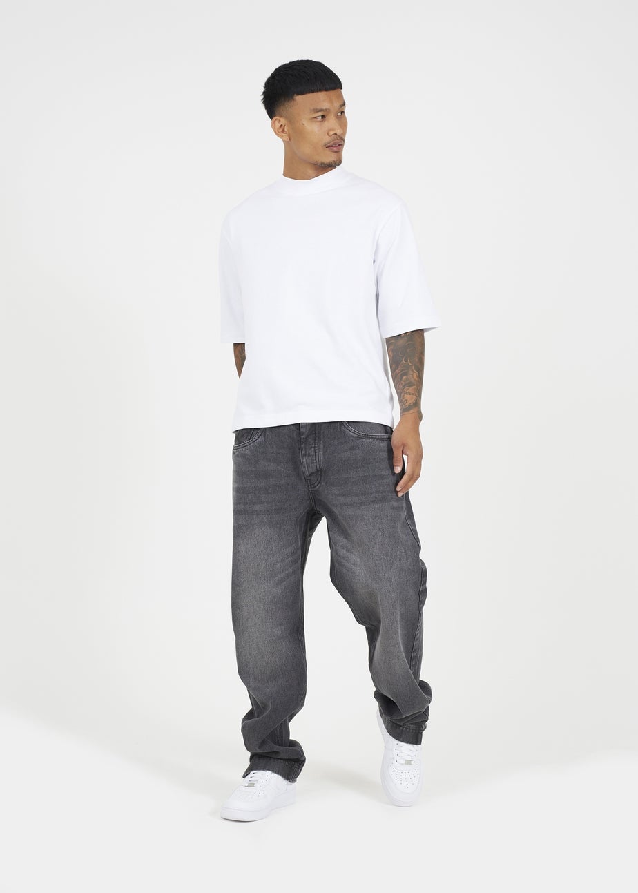 Brave Soul Charcoal Wide Leg Denim Jeans With Side Hem Split Detail