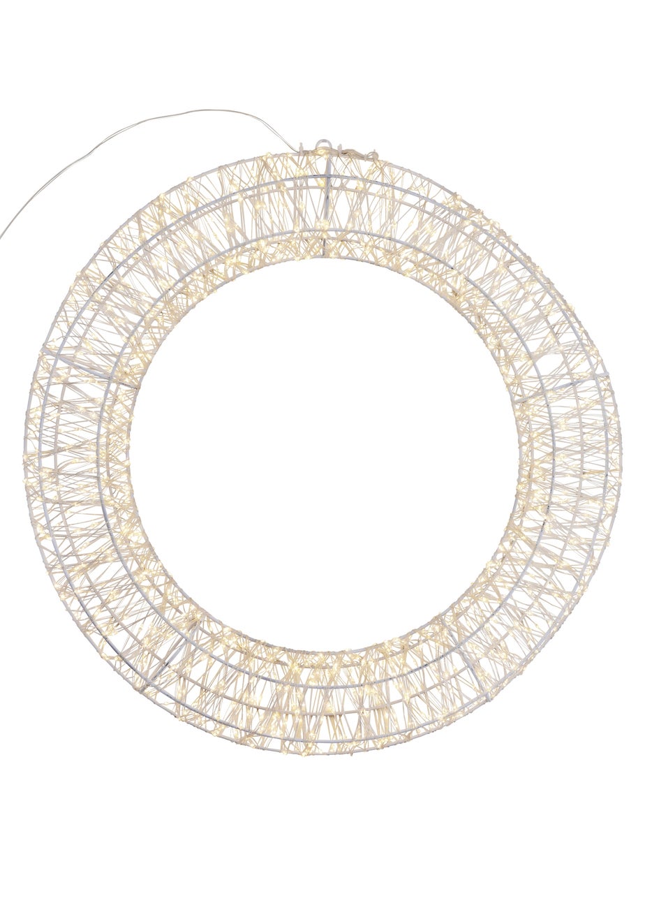 Charles Bentley White Indoor Outdoor 50cm Light Up Christmas Wreath