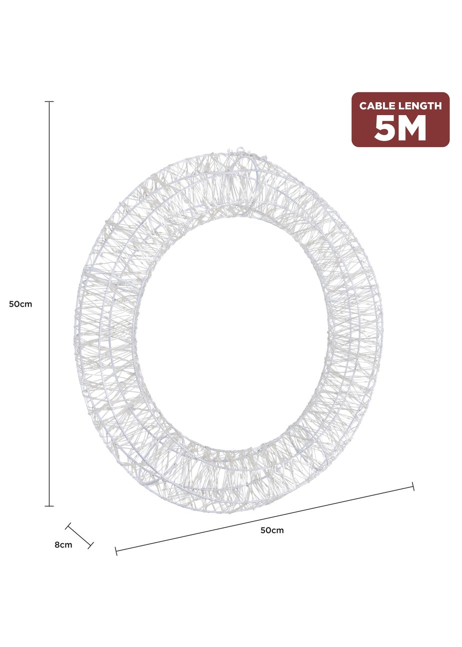 Charles Bentley White Indoor Outdoor 50cm Light Up Christmas Wreath