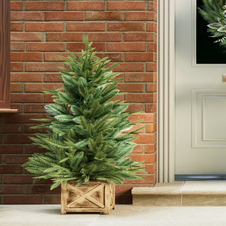 Charles Bentley Green Luxury Indoor Outdoor 4ft Pre-Lit Faux Christmas Tree in Box Planter