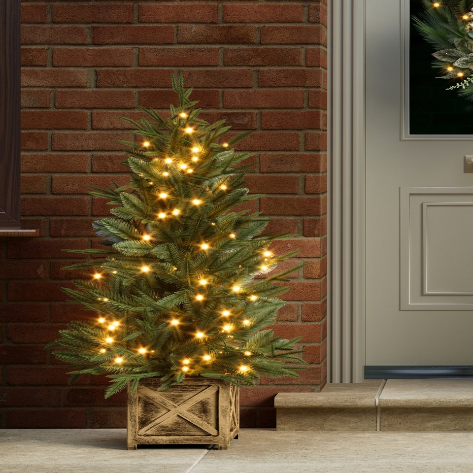 Charles Bentley Green Luxury Indoor Outdoor 4ft Pre-Lit Faux Christmas Tree in Box Planter