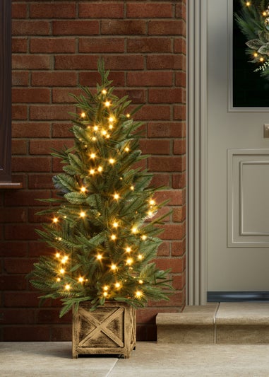 Charles Bentley Green Luxury Indoor Outdoor 4ft Pre-Lit Faux Christmas Tree in Box Planter