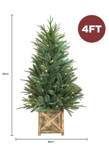 Charles Bentley Green Luxury Indoor Outdoor 4ft Pre-Lit Faux Christmas Tree in Box Planter