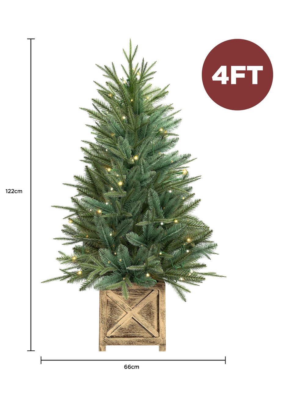 Charles Bentley Green Luxury Indoor Outdoor 4ft Pre-Lit Faux Christmas Tree in Box Planter