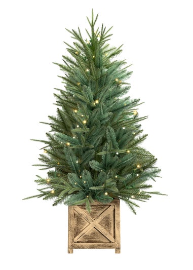 Charles Bentley Green Luxury Indoor Outdoor 4ft Pre-Lit Faux Christmas Tree in Box Planter