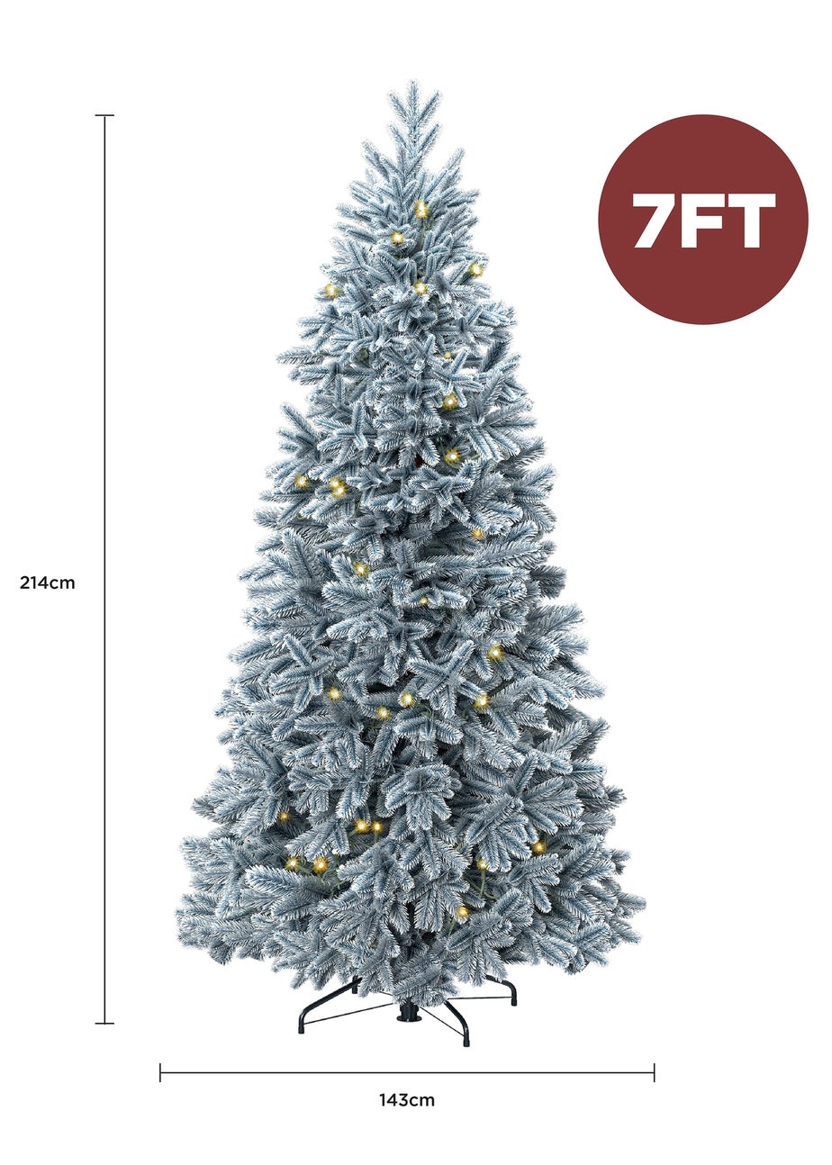 Charles Bentley Green Luxury 7ft Pre-Lit Faux Hinged Snowy Christmas Tree