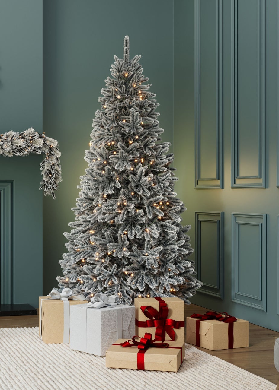 Charles Bentley Green Luxury 7ft Pre-Lit Faux Hinged Snowy Christmas Tree