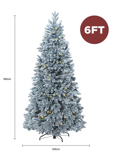Charles Bentley Green Luxury 6ft Pre-Lit Faux Hinged Snowy Christmas Tree
