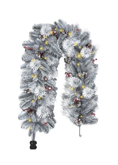 Charles Bentley Green Pre-Lit Snowy Red Berry & Pinecone Garland