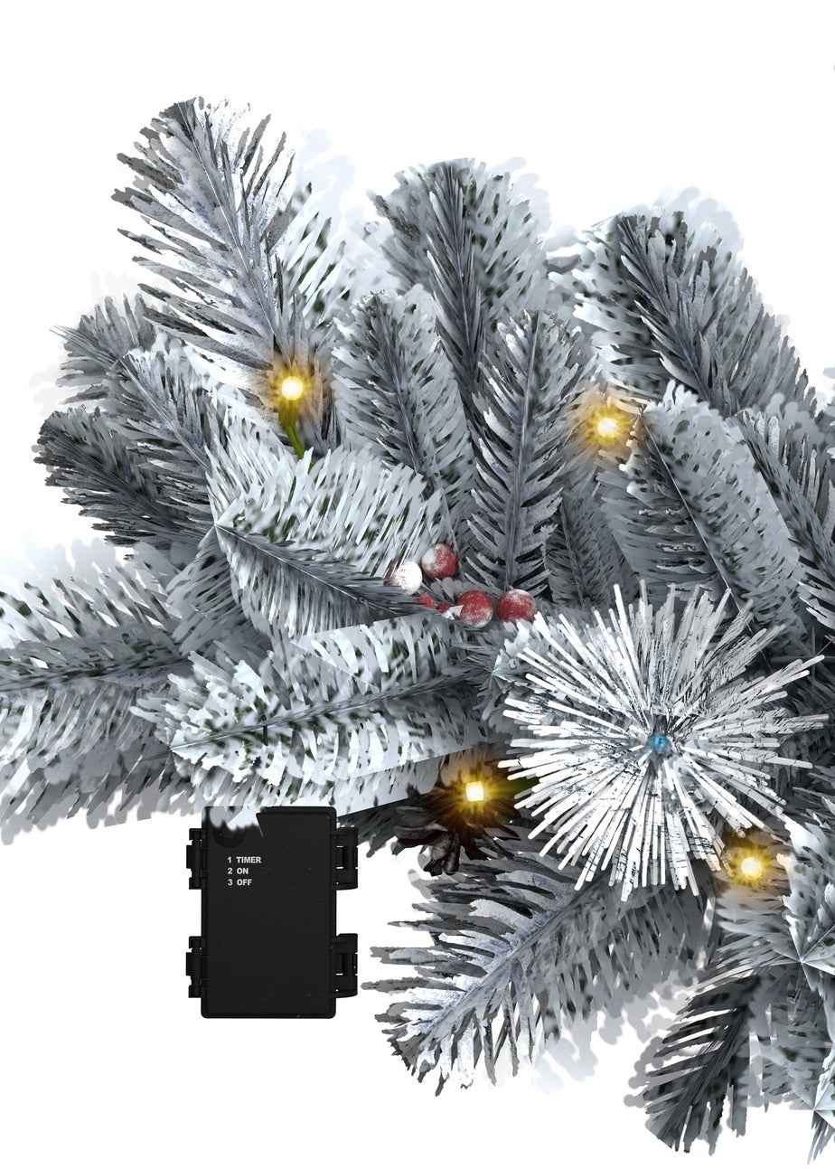 Charles Bentley Green Pre-Lit Snowy Red Berry & Pinecone Garland