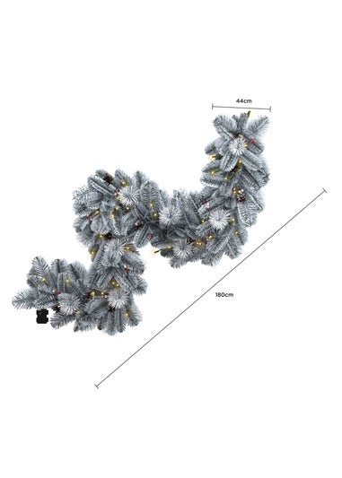 Charles Bentley Green Pre-Lit Snowy Red Berry & Pinecone Garland