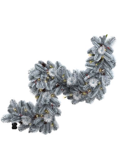Charles Bentley Green Pre-Lit Snowy Red Berry & Pinecone Garland