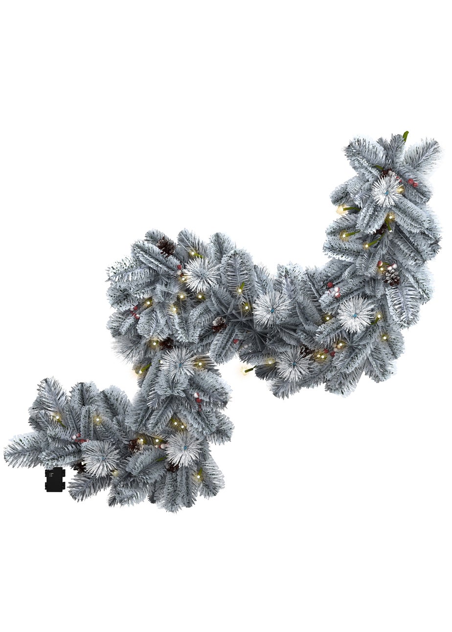Charles Bentley Green Pre-Lit Snowy Red Berry & Pinecone Garland