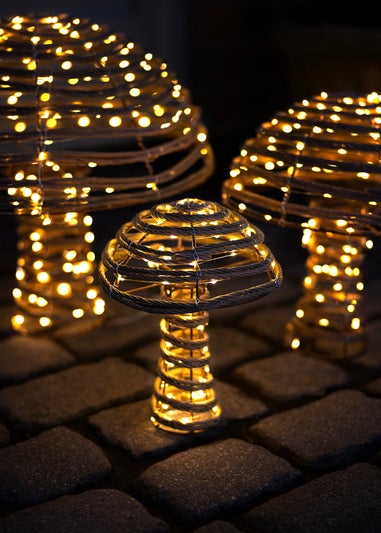 Charles Bentley Brown Set of three Indoor Outdoor Rattan Light Up Mushrooms