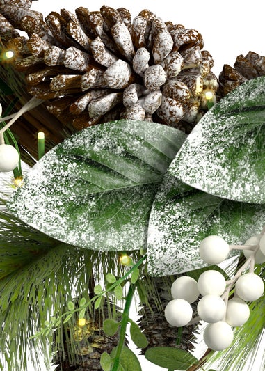 Charles Bentley Green Indoor Outdoor 55cm Pre-Lit White Berry & Pinecone Eucalyptus Wreath