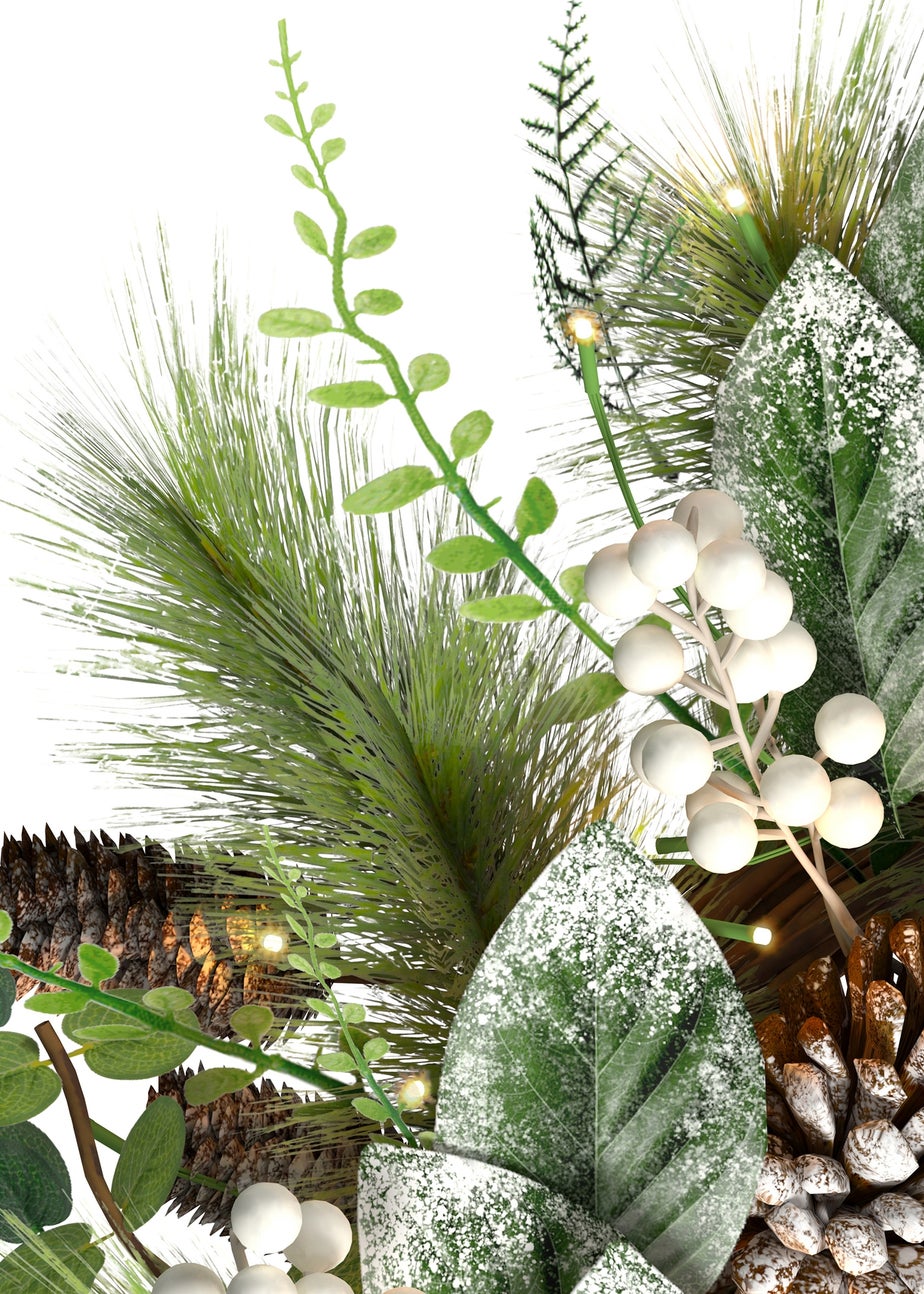 Charles Bentley Green Indoor Outdoor 55cm Pre-Lit White Berry & Pinecone Eucalyptus Wreath