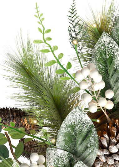 Charles Bentley Green Indoor Outdoor 55cm Pre-Lit White Berry & Pinecone Eucalyptus Wreath