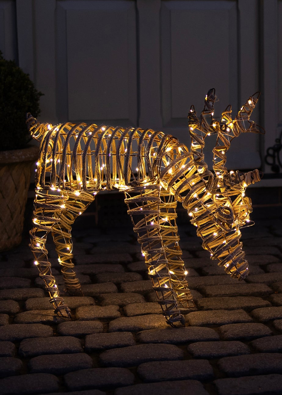 Charles Bentley Brown Small Rattan Light Up Reindeer