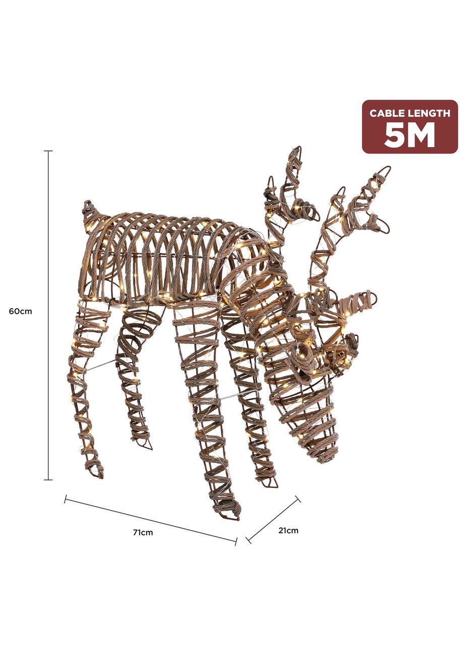 Charles Bentley Brown Small Rattan Light Up Reindeer