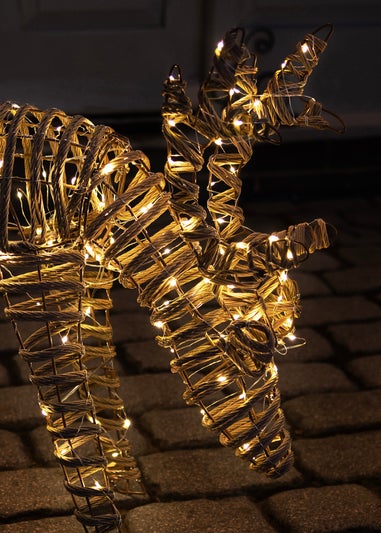 Charles Bentley Brown Small Rattan Light Up Reindeer