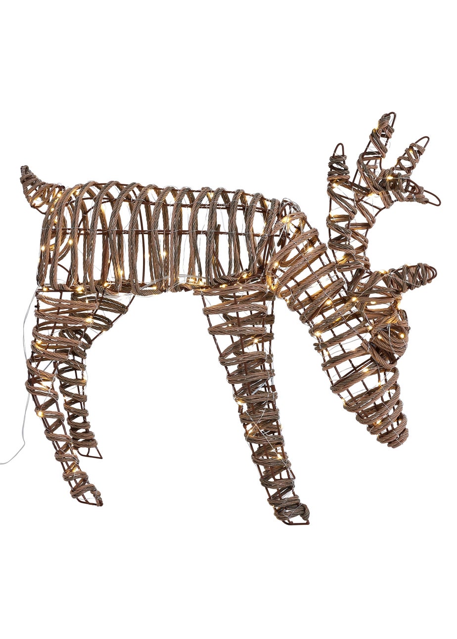 Charles Bentley Brown Small Rattan Light Up Reindeer