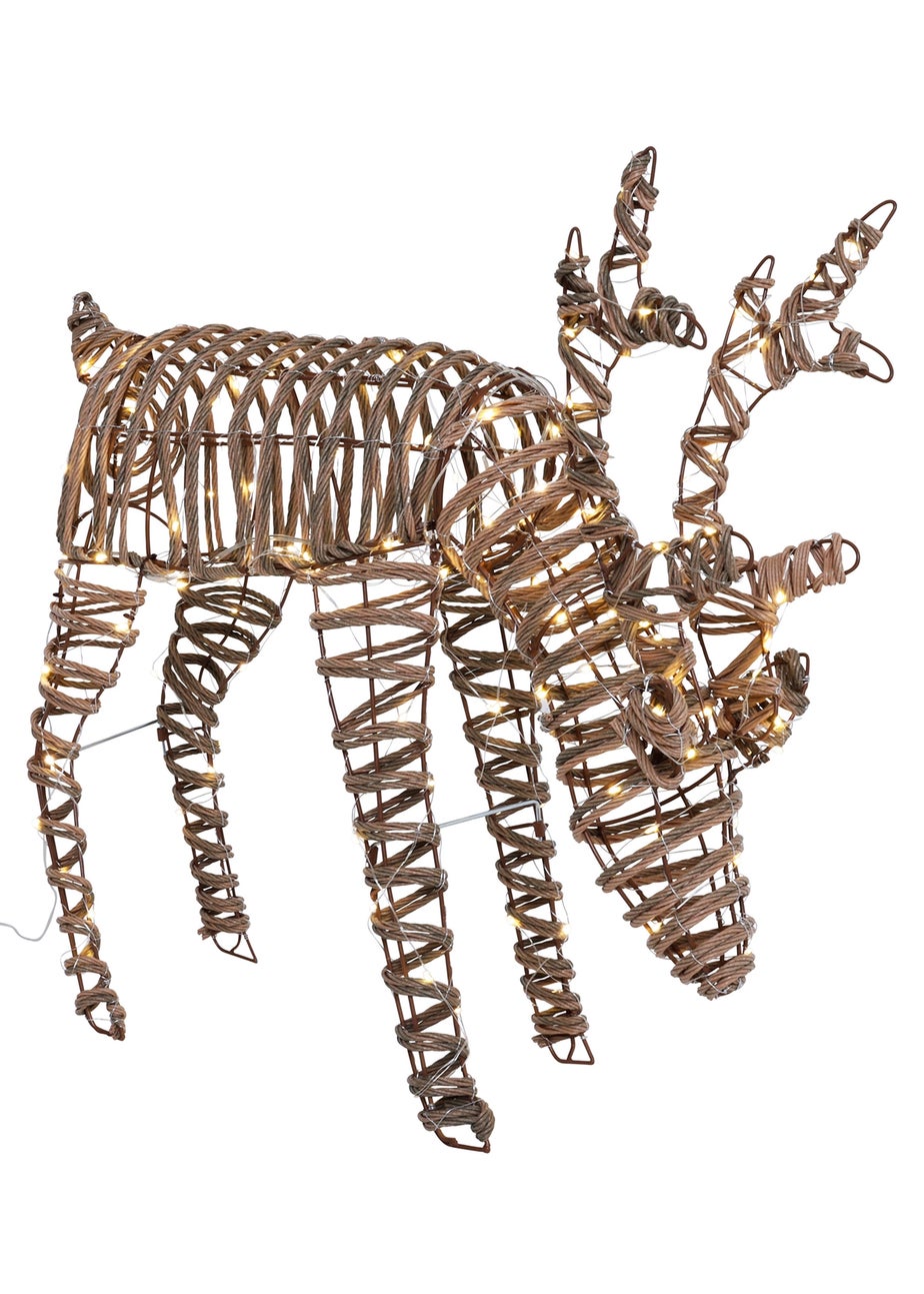 Charles Bentley Brown Small Rattan Light Up Reindeer