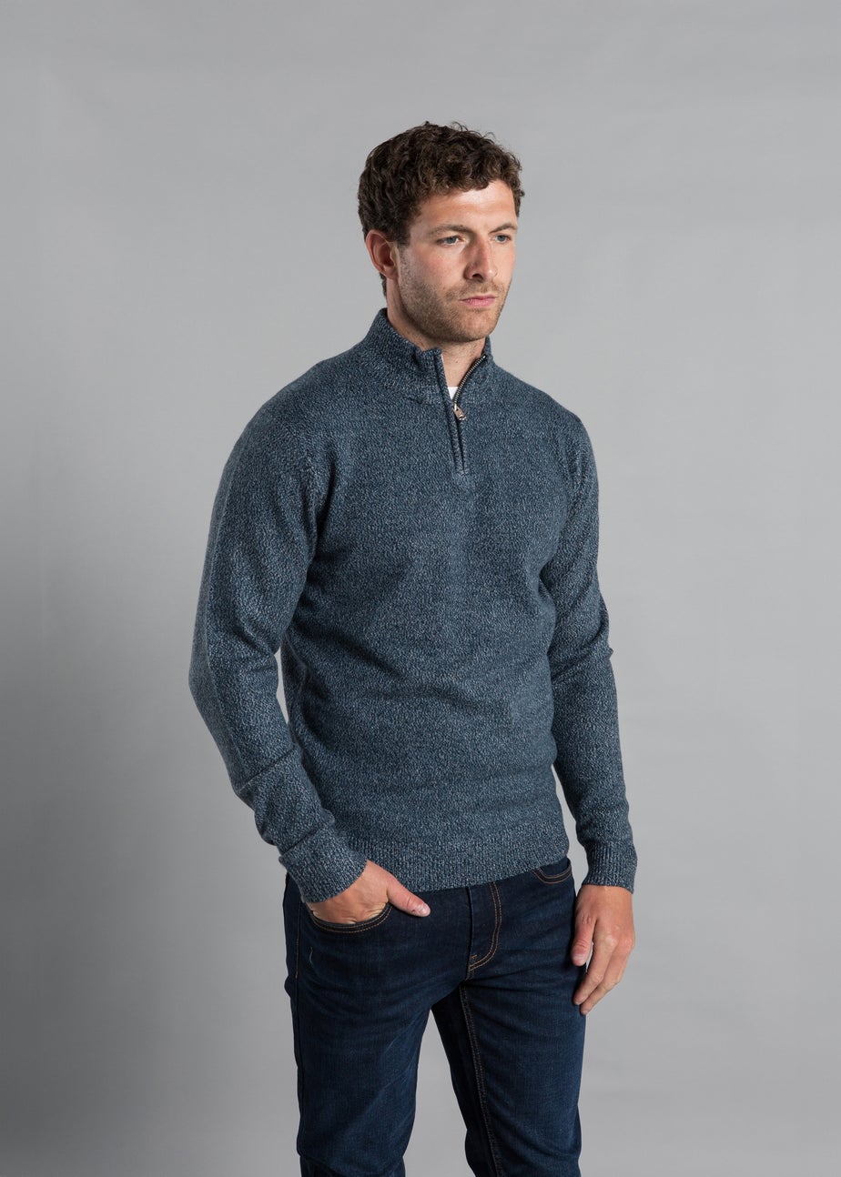 Kensington Eastside Blue Ribbed 1/4 Zip Funnel Neck Jumper