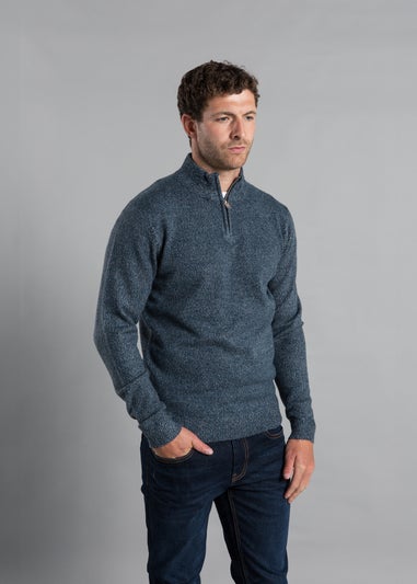 Kensington Eastside Blue Ribbed 1/4 Zip Funnel Neck Jumper