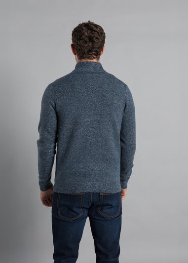 Kensington Eastside Blue Ribbed 1/4 Zip Funnel Neck Jumper