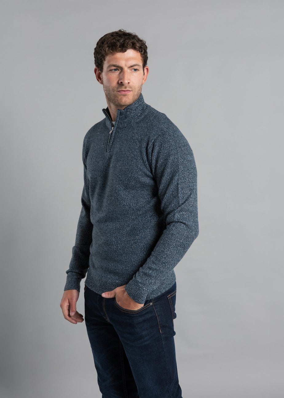 Kensington Eastside Blue Ribbed 1/4 Zip Funnel Neck Jumper