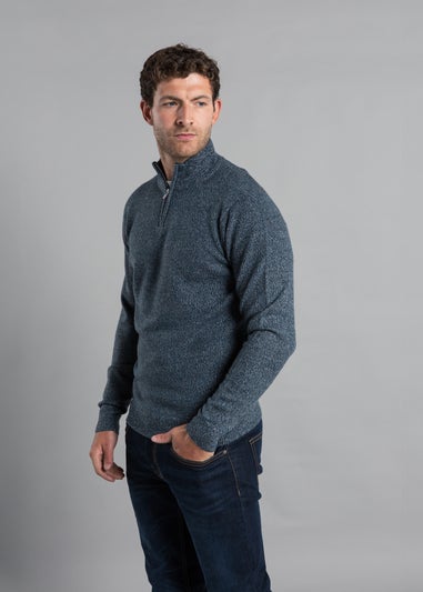Kensington Eastside Blue Ribbed 1/4 Zip Funnel Neck Jumper