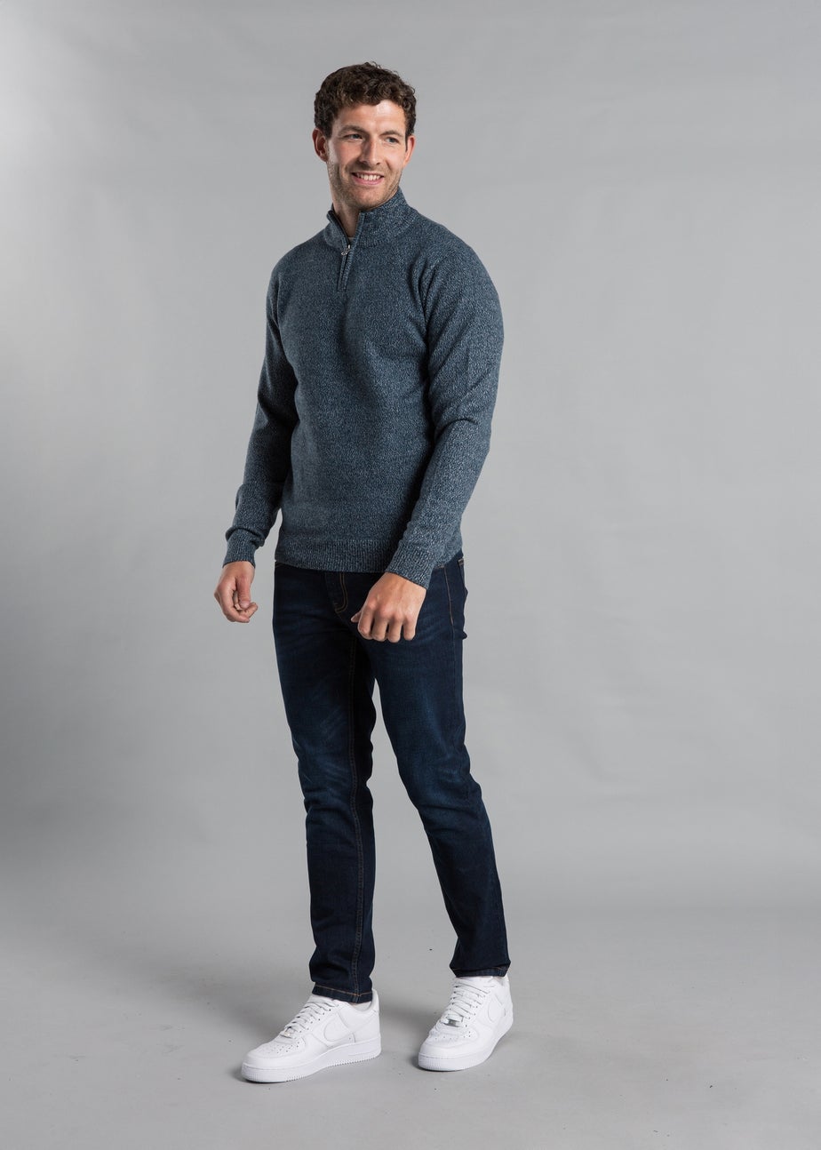 Kensington Eastside Blue Ribbed 1/4 Zip Funnel Neck Jumper