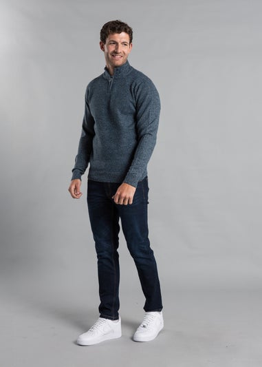 Kensington Eastside Blue Ribbed 1/4 Zip Funnel Neck Jumper