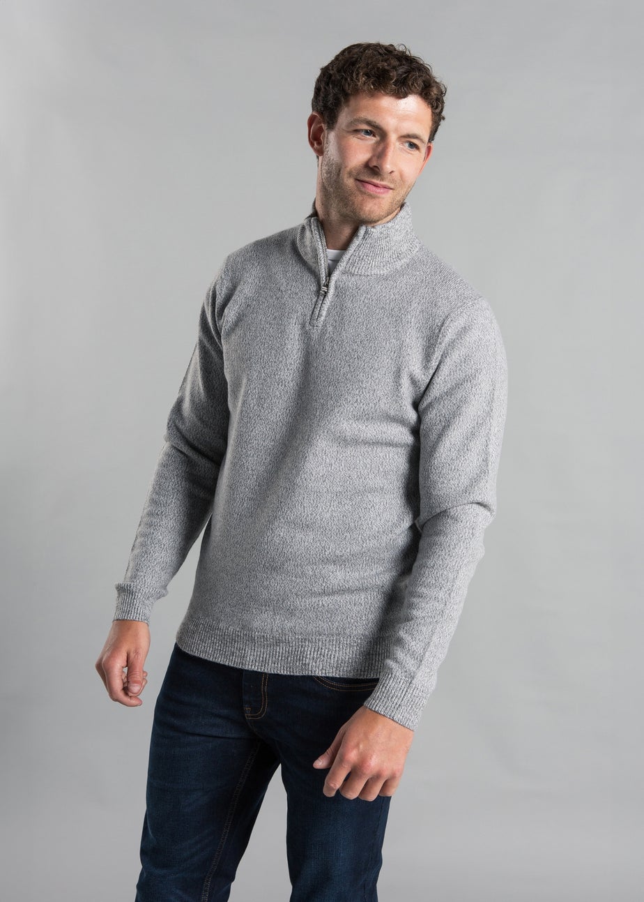 Kensington Eastside Grey Ribbed 1/4 Zip Funnel Neck Jumper