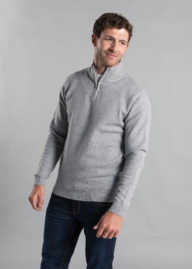 Kensington Eastside Grey Ribbed 1/4 Zip Funnel Neck Jumper