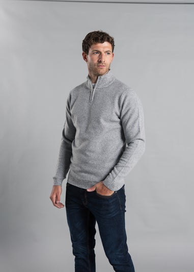 Kensington Eastside Grey Ribbed 1/4 Zip Funnel Neck Jumper