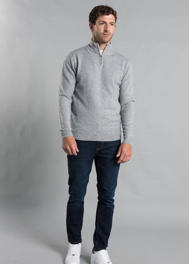 Kensington Eastside Grey Ribbed 1/4 Zip Funnel Neck Jumper