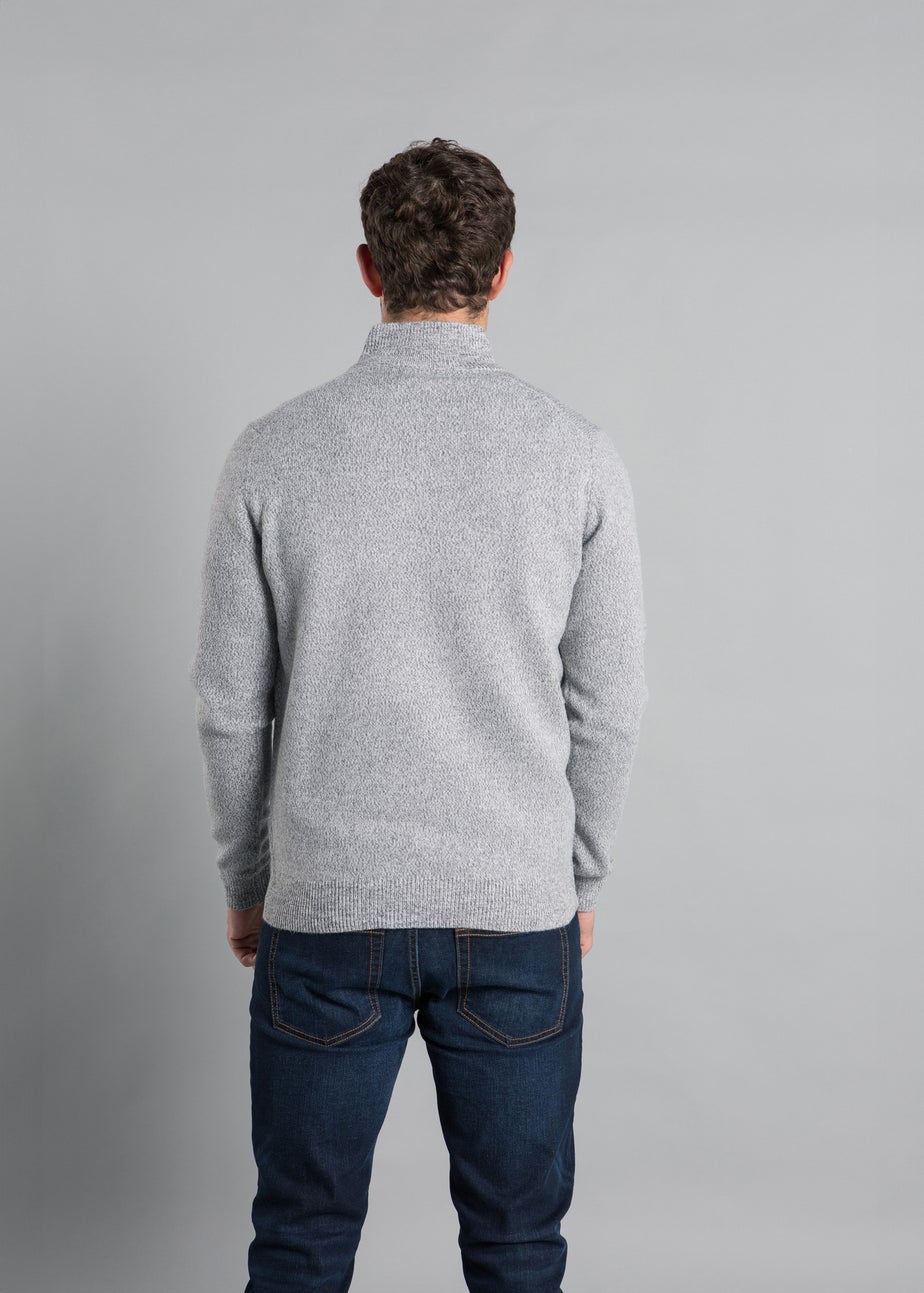 Kensington Eastside Grey Ribbed 1/4 Zip Funnel Neck Jumper