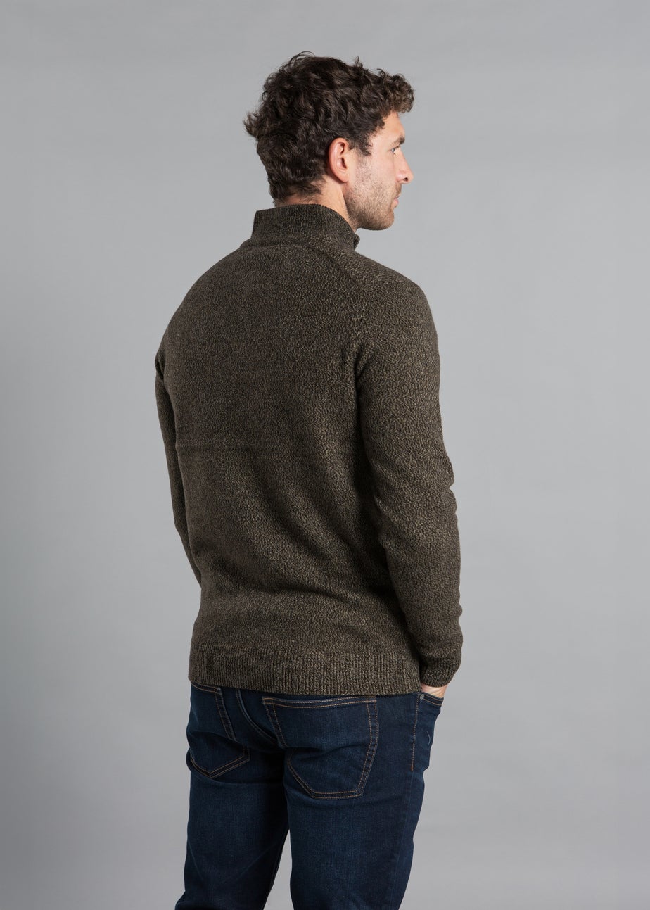 Kensington Eastside Khaki Ribbed 1/4 Zip Funnel Neck Jumper