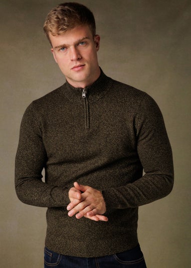 Kensington Eastside Khaki Ribbed 1/4 Zip Funnel Neck Jumper