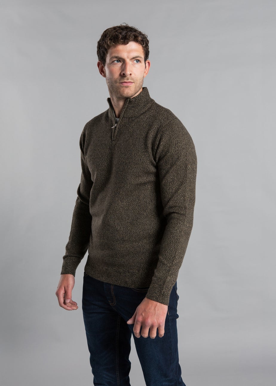 Kensington Eastside Khaki Ribbed 1/4 Zip Funnel Neck Jumper
