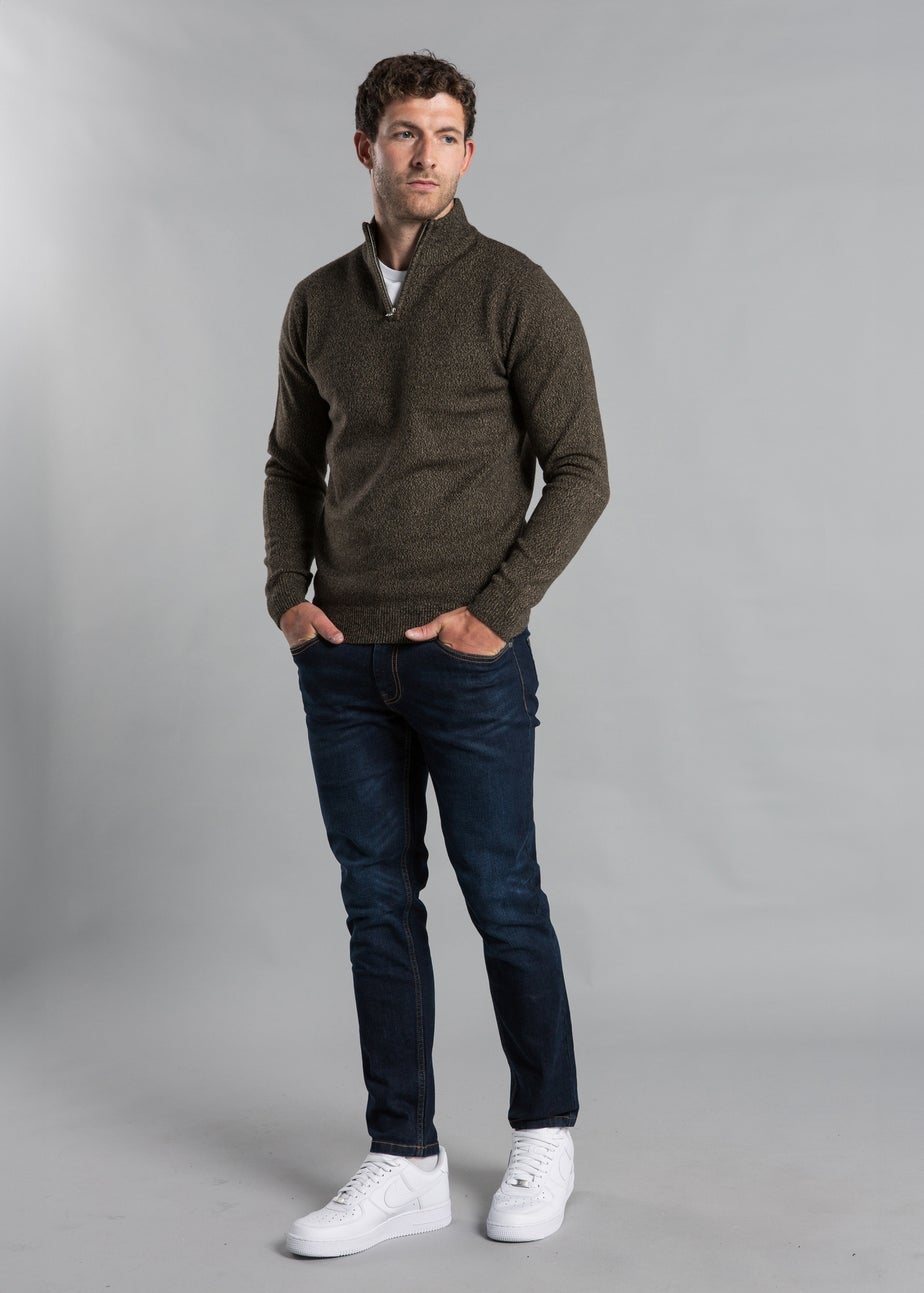 Kensington Eastside Khaki Ribbed 1/4 Zip Funnel Neck Jumper