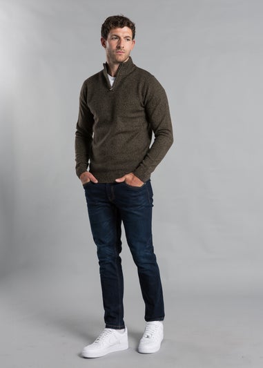 Kensington Eastside Khaki Ribbed 1/4 Zip Funnel Neck Jumper