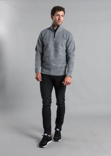 Kensington Eastside Light Grey Textured Knit Quarter Zip Jumper with Sherpa Lining