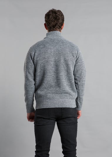 Kensington Eastside Light Grey Textured Knit Quarter Zip Jumper with Sherpa Lining