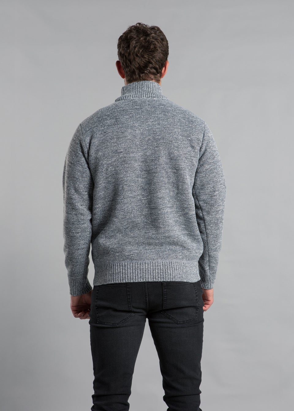 Kensington Eastside Light Grey Textured Knit Quarter Zip Jumper with Sherpa Lining