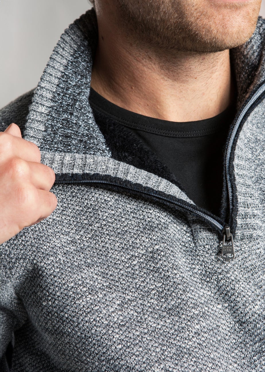 Kensington Eastside Light Grey Textured Knit Quarter Zip Jumper with Sherpa Lining