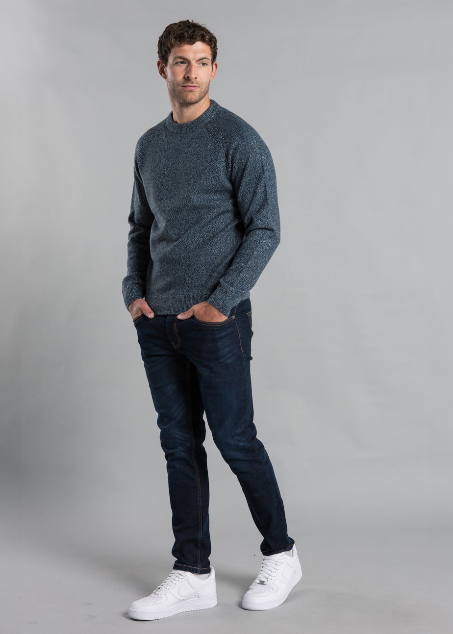 Kensington Eastside Blue Jersey Knit Raglan Crew Neck Jumper